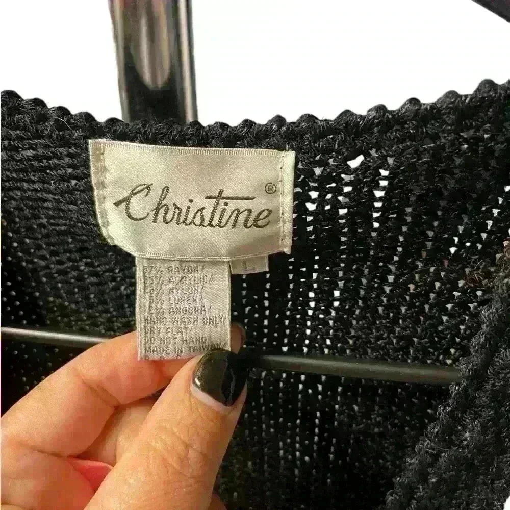 Vintage 80s Christine Blend With Mohair Black White Gray Soft Metallic Knit SZ L - Picture 2 of 5